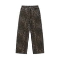 thumbnail image 1 of Tan Leopard Jeans Women Denim Pants Female Oversize Wide Leg Trousers, 1 of 5