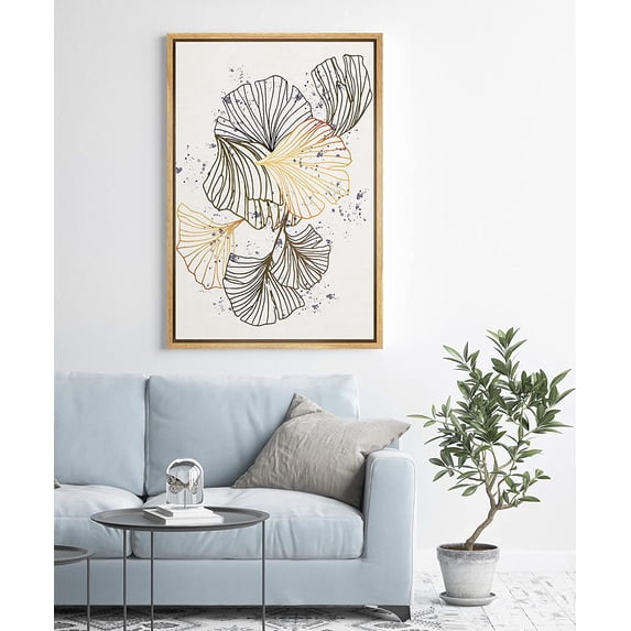 PixonSign Framed Canvas Print Wall Art Yellow and Brown Flower Line Art Floral Wilderness Illustrations Modern Art Glam Colorful Multicolor Pastel for Living Room, Bedroom, Office - 16"x24" Natural