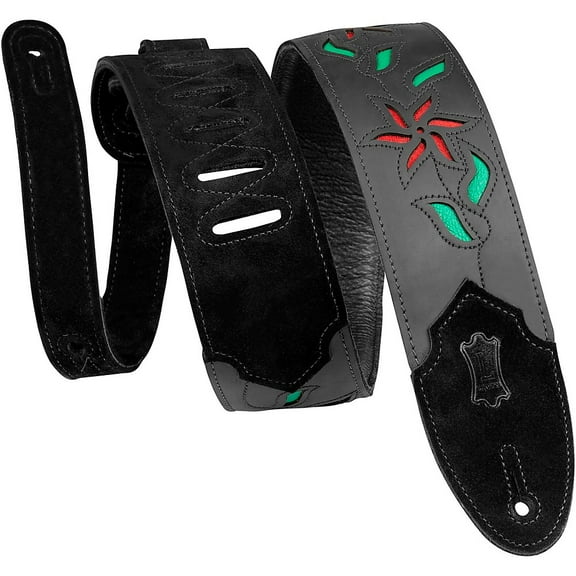 Levy's 2.5" Flowering Vine Leather Guitar Strap Black/Red