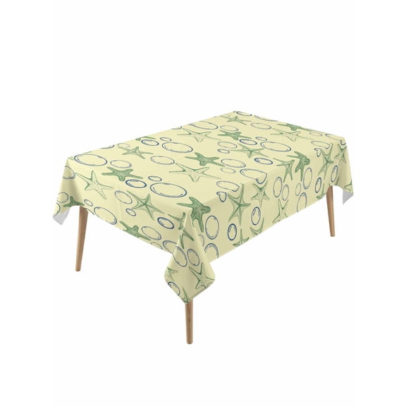 Yellow Green Coastal Table Cloth, Waterproof Tablecloth for Rectangle Tables, Starfish Nautical Ocean Sea Wooden Reusable Washable Fabric Table Cover for Restaurant Kitchen Dining Tables 54"x108"