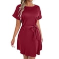 thumbnail image 1 of Robe Décontractée Grande Taille pour Femmes à Manches Courtes avec Ceinture Nœud Col Rond Fluide Confortable pour Fête Vacances Printemps Automne Usage Quotidien, 1 of 6