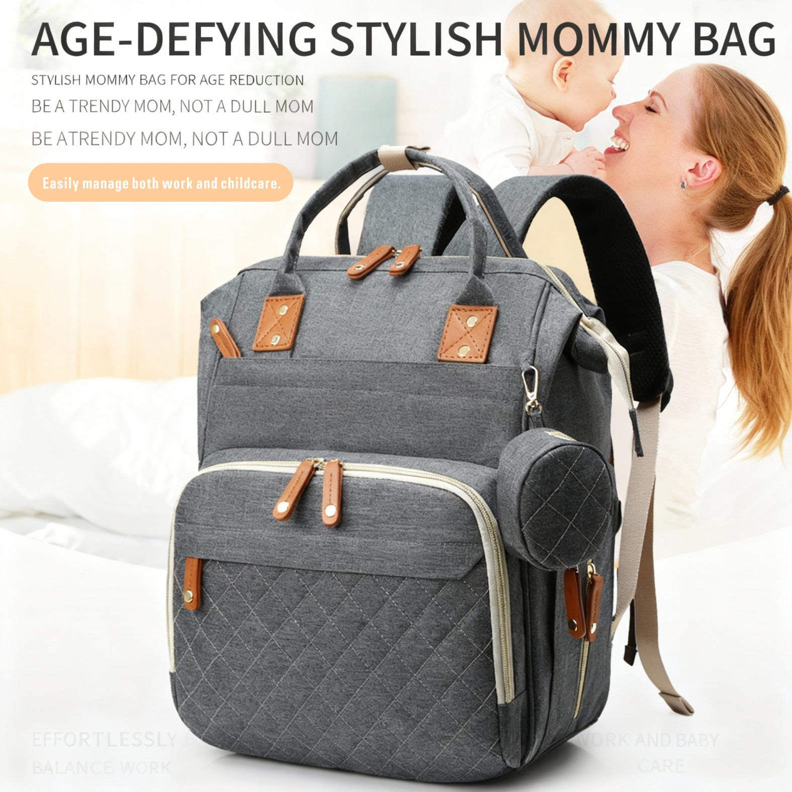Diaper bag backpack, portable baby bag, baby essentials, built-in insulated pocket, 3-in-1 multi-functional travel diaper bag, includes a diaper changing pad, suitable for both boys and girls.