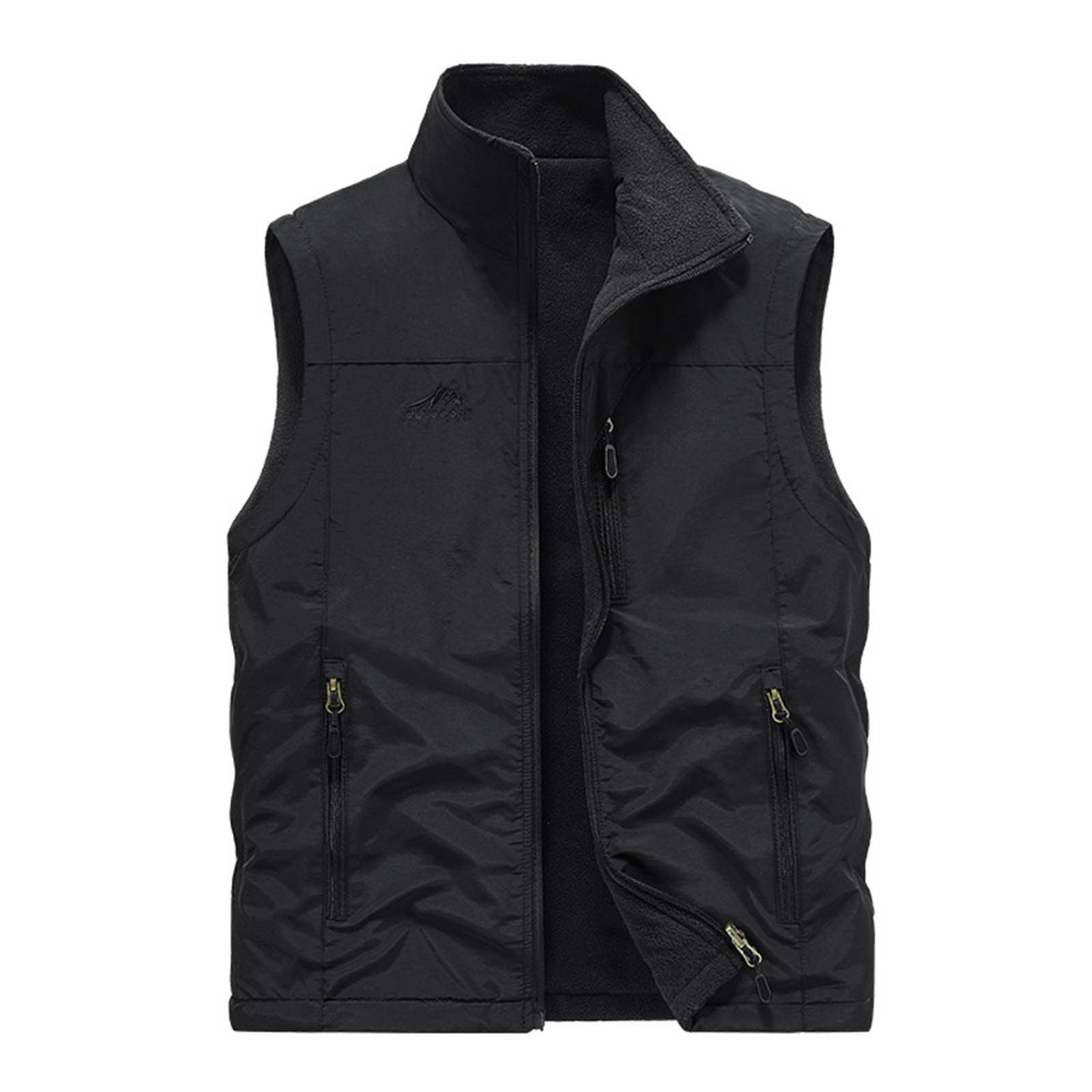 Zedker Vest for Men Lightweight Soft shell Windproof Outerwear Zip Up Jacket Fleece Lined Waterproof Vest Outerwear for Running Hiking Travel Black XXXXXL
