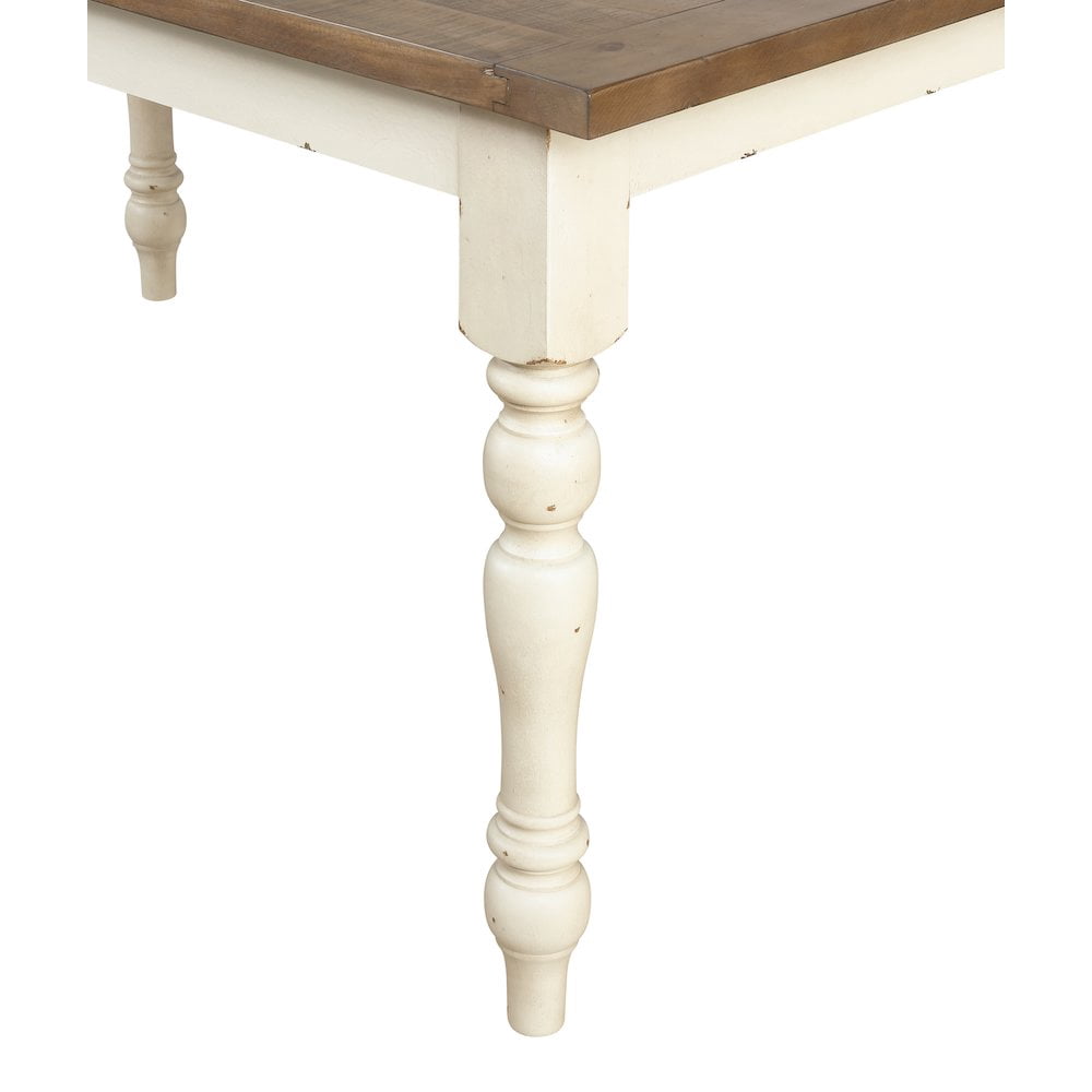 Prato Antique White and Distressed Oak Two-tone Finish Wood Dining Table