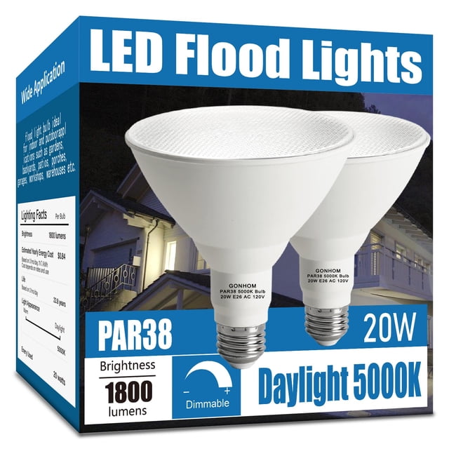 Focos LED Gonhom Par38, 20 W, 5000 K, regulables, paquete de 2