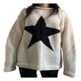 thumbnail image 1 of Pull en Maille à Manches Longues Casual Star Print Pull Col Rond Top Y2K Tricot Marine M, 1 of 3