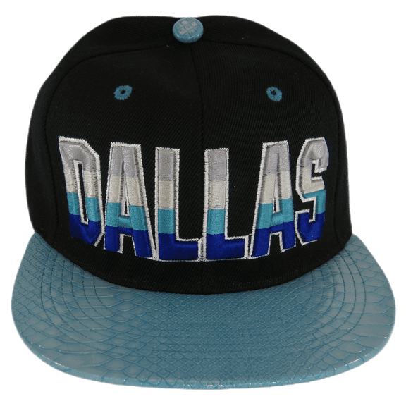 Dallas City Name Textured Brim Adjustable Snapback Baseball Cap (Black/Teal)