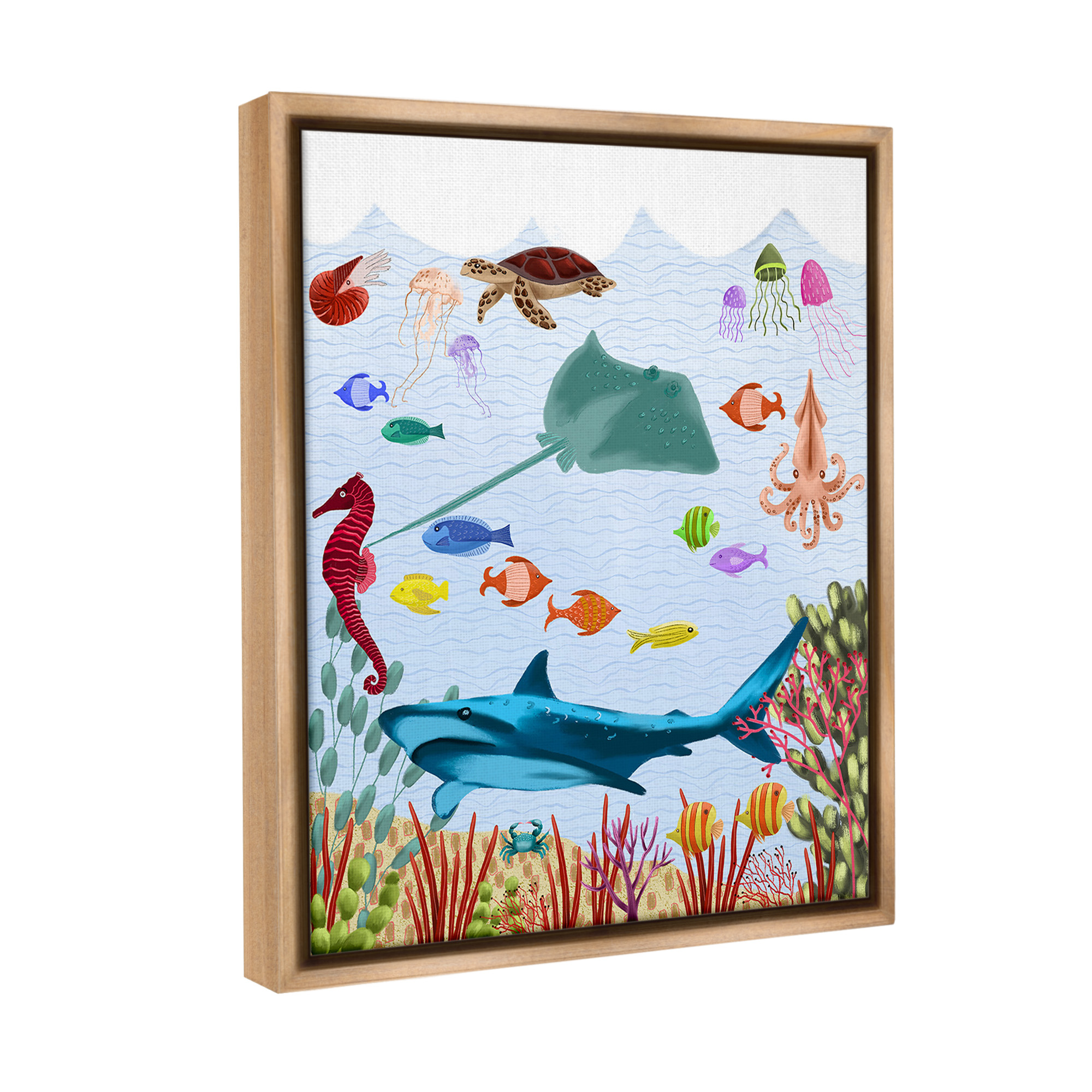 Stupell Industries Underwater Marine Life Animals & Insects Painting Brown Floater Framed Canvas Art Print Wall Art, 25 x 31
