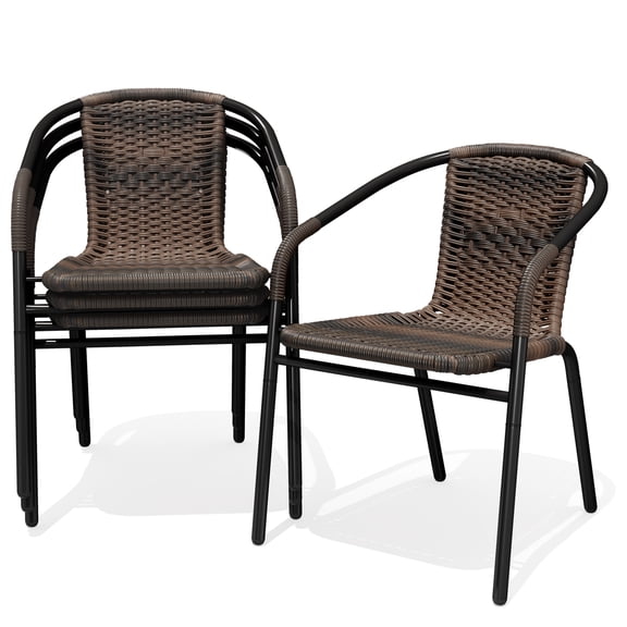NAPWANT Outdoor Rattan Patio Dining Chairs Set of 4, Stackable All-Weather Wicker Chairs with Steel Frame for Garden, Deck, Backyard, Brown
