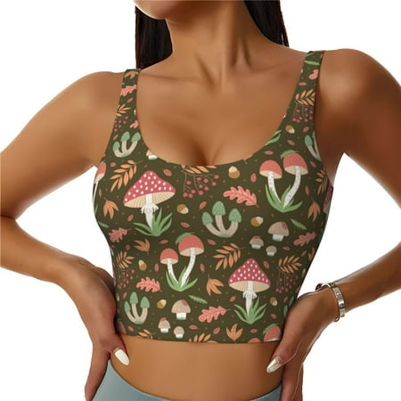Jgfou Mushrooms and Autumn Print Womens Sports Bra - Padded Workout Sports Bras Crop Tank Top