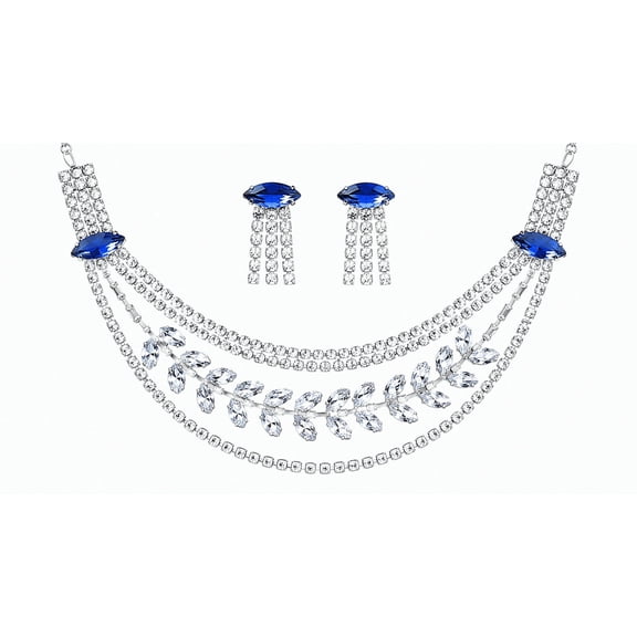 AlKhalil - Elegant Blue Gemstone Necklace and Earrings Set – Multi‑Strand Clear Crystal Design
