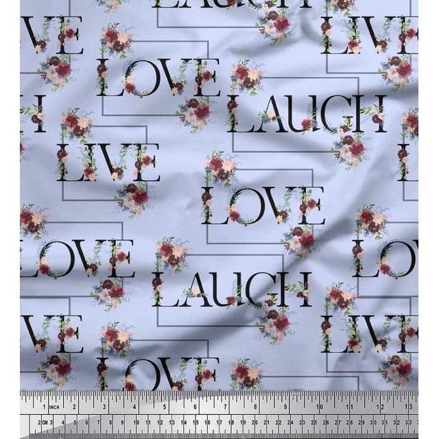Soimoi Rayon Fabric Floral Love Text Print Sewing Fabric Yard 56 Inch Wide
