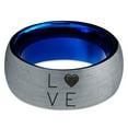 thumbnail image 2 of Tungsten Love Heart Pleasure Positive Emotions Band Ring 8mm Men Women Comfort Fit Blue Dome Brushed Gray Polished, 2 of 4