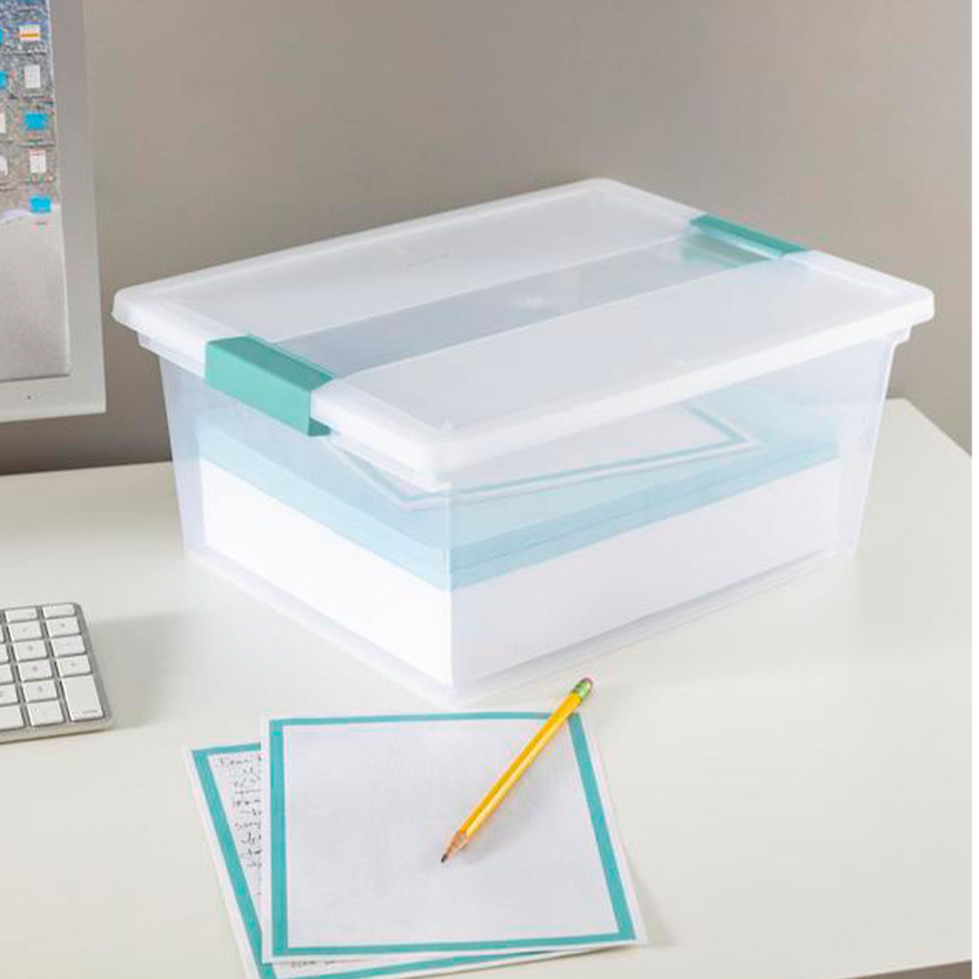 Sterilite Small Divided Box, Stackable Plastic Small Storage Container with  Latch Lid, Organize Pens, Pencils and Small Items, Clear Case, 12-Pack