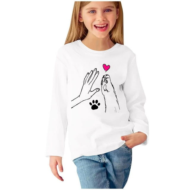 Chemises pour Filles, Chemises à Manches Longues Imprimées Mignonnes Col Rond Hauts Blouses Décontractées Habillées Vêtements