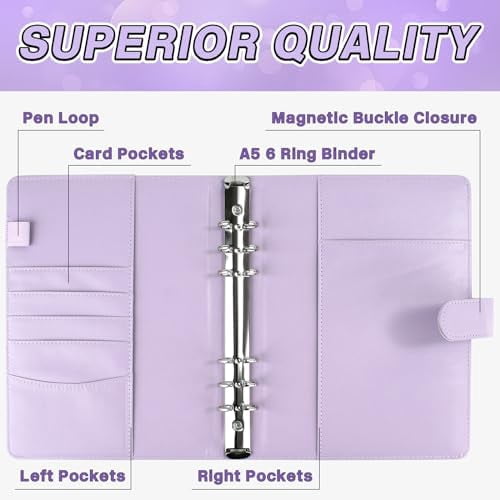 A5 Kpop Photocard Binder, 6 Ring Binder Album with 200 Card Slots, PU Leather Binder Cover with Magnetic Buckle Closure for Organizing Trading Cards (Purple)