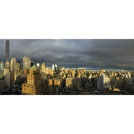 Elevated view of Midtown Manhattan skylines taken from apartment at 64th and 3rd avenue at early morning sunrise Manhattan New York City New York State USA Canvas Art - Panoramic Images (27 x