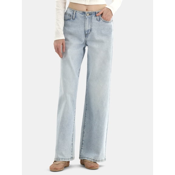 No Boundaries Mid-Rise Baggy Wide Leg Jeans, 31.5'' Inseam, Women's