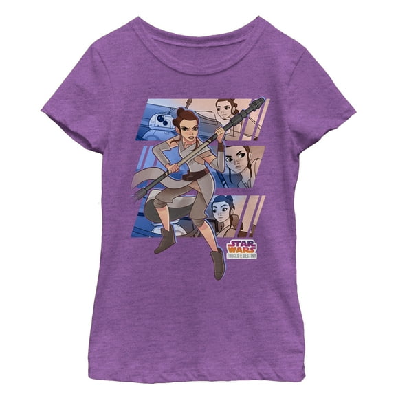 Girl's Star Wars: Forces of Destiny Rey BB-8  Graphic Tee Purple Berry Medium
