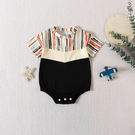 

Simplmasygenix Mothers Day Gifts Baby Romper Toddler Kids Baby Boys Fashion Cute Short Sleeve Splicing Stripe Print Casual Romper