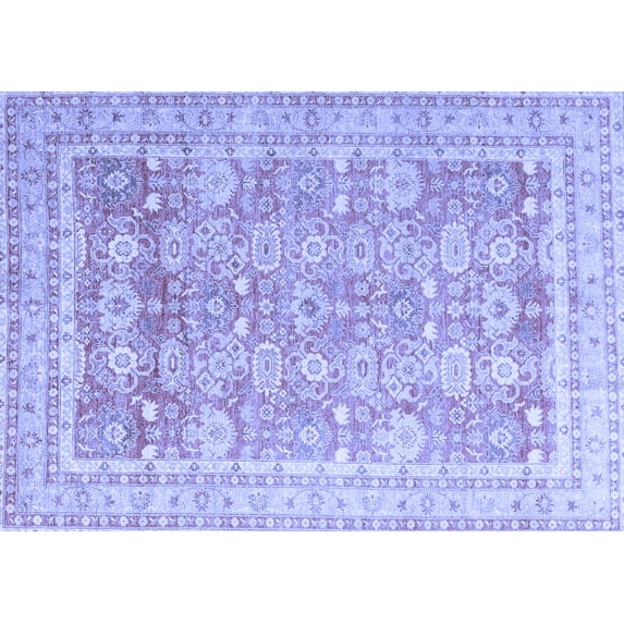 Ahgly Company Machine Washable Indoor Rectangle Oriental Blue Traditional Area Rugs, 7' x 9'