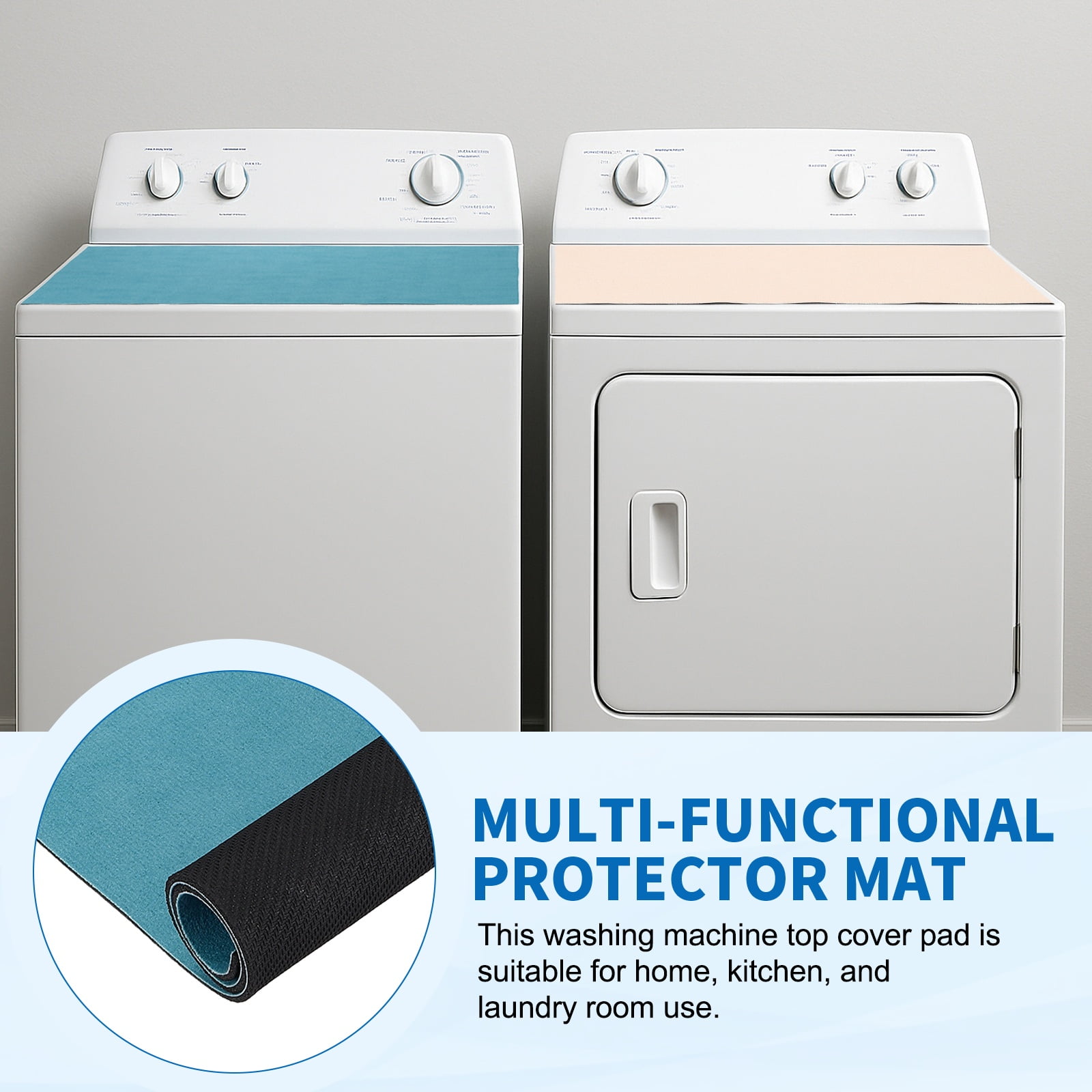 Washer and Dryer Top Protector Mat 20" x 20", 2Pack - Non-Slip, Quick Drying Rubber Washing Machine Top Cover Pad for Home Kitchen Laundry Room, Blue