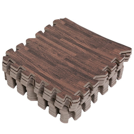 Yosoo 9pcs 30*30cm Imitation Wood Soft Foam Exercise Floor Mats Gym Garage Home,Deep Wood