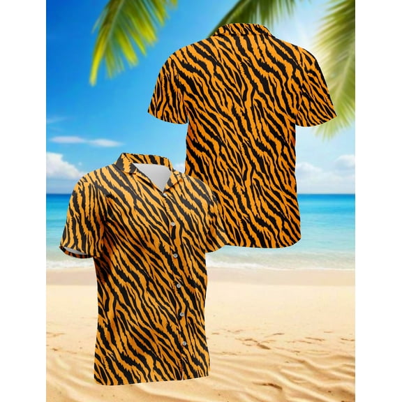 Tiger Skin Hawaiian Shirt for Men, Button Down Summer Beach Short Sleeve, Sizes S-5XL