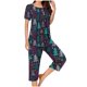 thumbnail image 1 of Puntoco Conjuntos de pijama cómodos para mujer, conjunto de pijama con top de manga corta con botones y cuello redondo con estampado navideño y pantalón con bolsillos y cintura elástica, 1 of 5