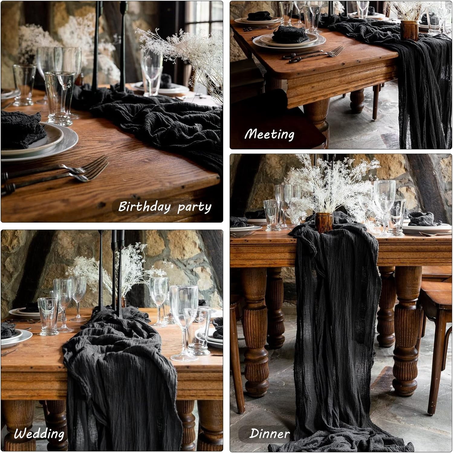Wehilion 12PCS Cheesecloth Table Runner Boho Gauze Table Runner Cheese Cloth Long Table Runner Rustic Table Runner for Wedding Bridal Shower Birthday Party Table Decor
