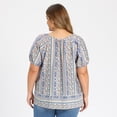 thumbnail image 3 of DARING DIVA Women's Plus Boho Floral Round Neck Puff Sleeve Blouse 1X Royal Blue, 3 of 6