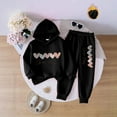 thumbnail image 2 of Ulanda Cute Toddler Girls Sweatsuit - Casual Heart Print Kids Fall Clothes Set Hoodie Sweatshirt Pants Spring Outfits (Black, 3-4 Years), 2 of 6
