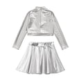 thumbnail image 4 of iEFiEL Girls 2Pcs Metallic Latin Jazz Cheer Performance Dance Costume Long Sleeve Crop Top with Pleated Skirt Silver-A 6, 4 of 7
