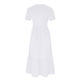 thumbnail image 5 of VSSSJ Womens Summer Casual Short Sleeve Crewneck Dress Solid Color Loose Flowy Tiered Ruffle Maxi Beach Sun Dress with Pockets White XL, 5 of 8