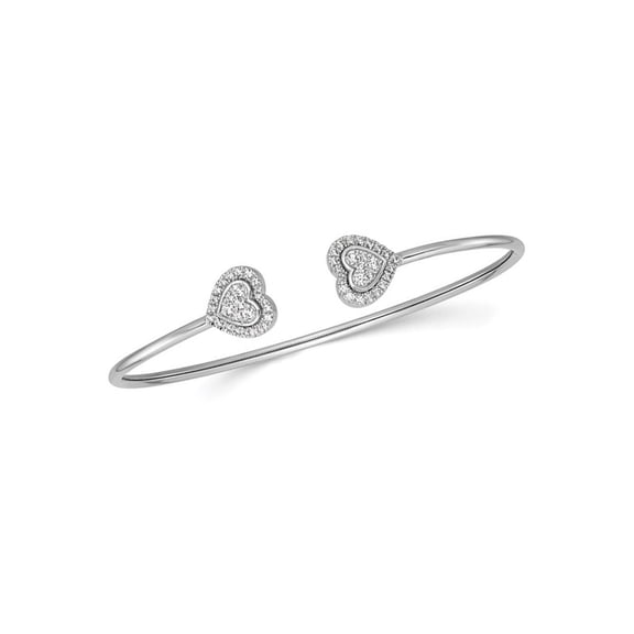 1/2 Carat (Ctw) Diamond Heart Cuff Bangle Bracelet in 14K White Gold