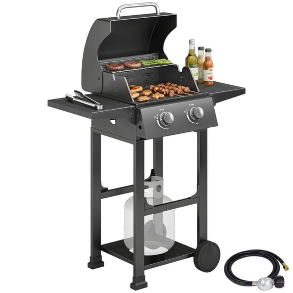 Outsunny Barbecue au Gaz Propane à 2 Brûleurs avec Roues, Gril BBQ 18 400 BTU