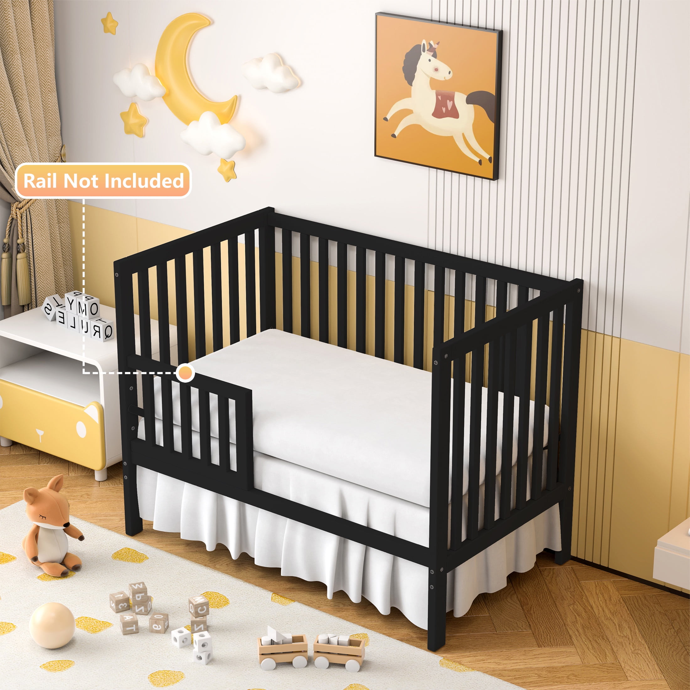 Sesslife 5 In 1 Convertible Crib Baby Bed Converts from Baby Crib to Toddler Bed Fits Standard Full Size Crib Mattress Easy to Assemble Black Walmart