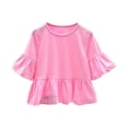 thumbnail image 2 of UACY Cute Short Ruffle Sleeve Peplum T-Shirts Crewneck Solid Color Tee Shirts Girls Lightweight Summer Casual Tops (Pink, 18-24 Months), 2 of 9