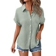 thumbnail image 3 of TTUHYWXI Womens Gauze Shirts Button Down Dress Shirts Casual Short Sleeve Textured Collared Summer Work Blouse Camping Clothes (Light Green, XXL), 3 of 9