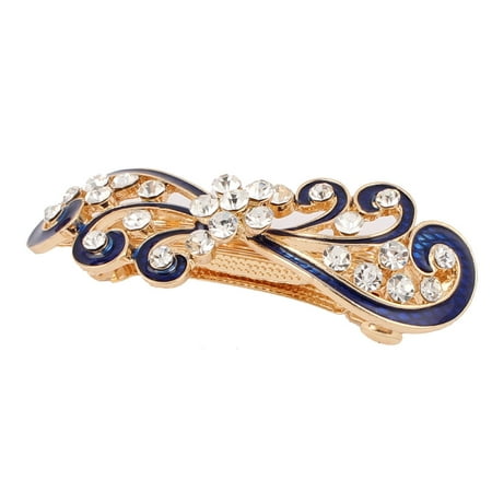 Women Rhinestone Inlaid Floral Design Metal Hair Clip Gold Tone