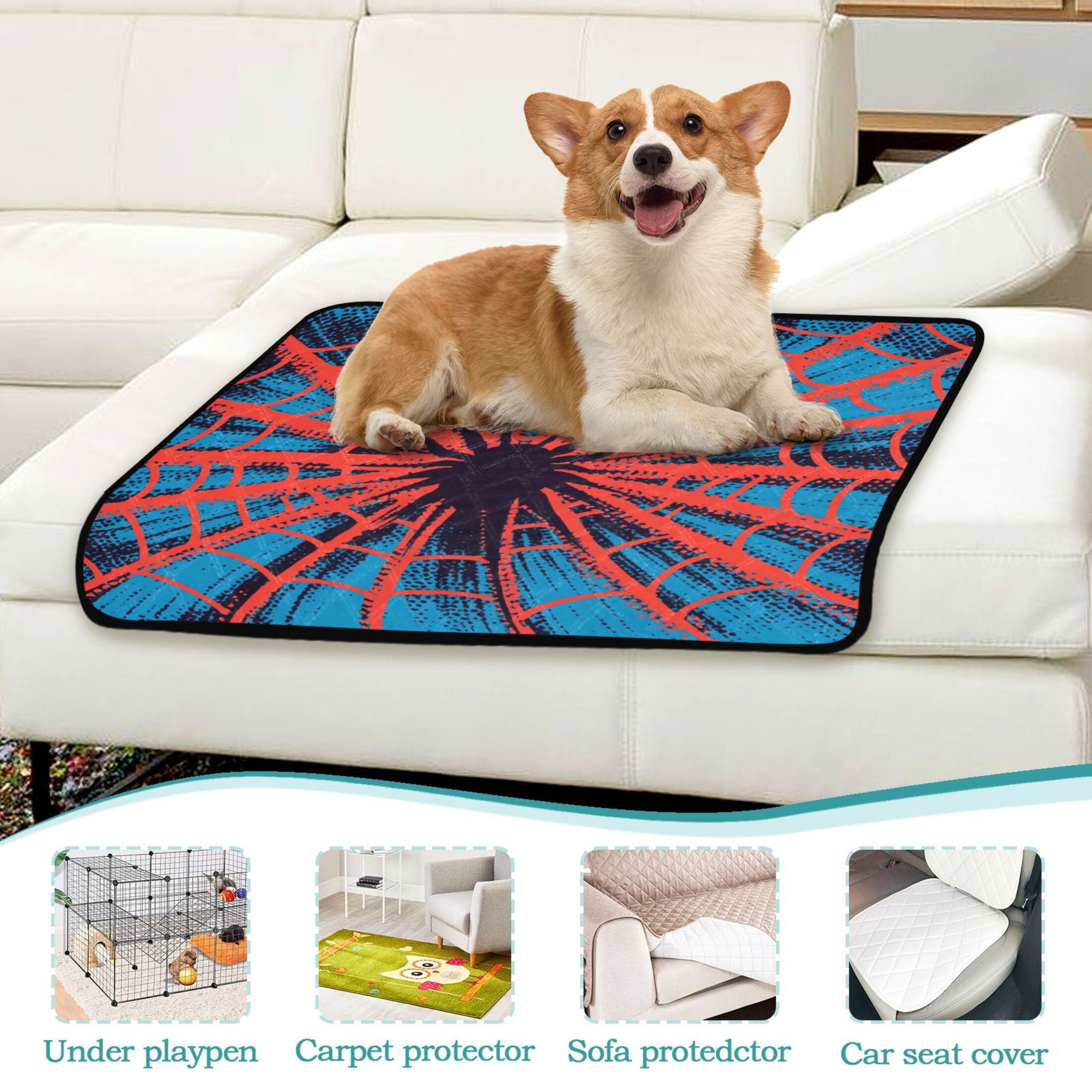 Qxltty Red Spiderweb Cat litter Pads Pet Set of 3 Diaper Mats Center Anti-leakage Layer Absorbent Soft and Comfortable