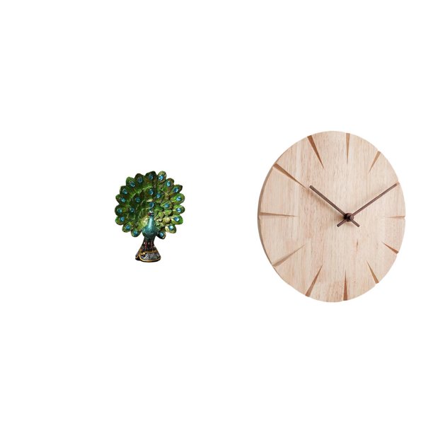 Figura de escritorio,Estatua de pavo real en estante,escritorio,decoración del hogar,Figuras decorativas creativas para la oficina y el hogar,Reloj de pared redondo,Reloj de pared de madera