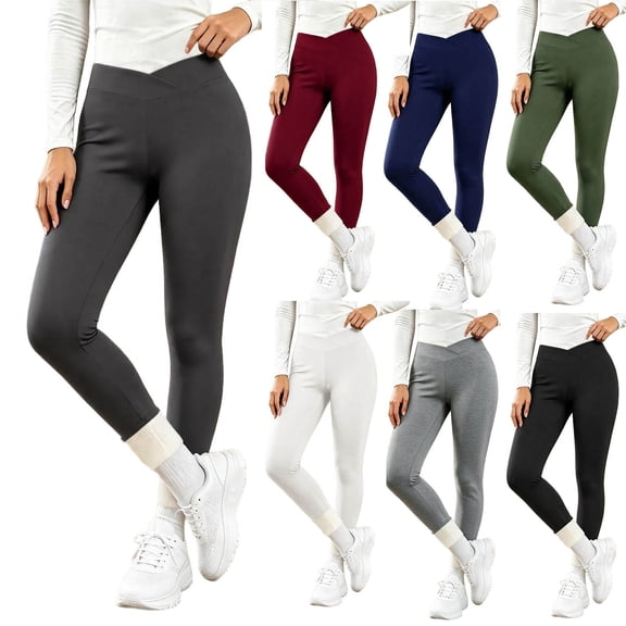 Ovbmpzd Womans Yoga Pants Petite Slim-Leg Fleece Black Leggings Casual Mid Waist Long Leggings,S