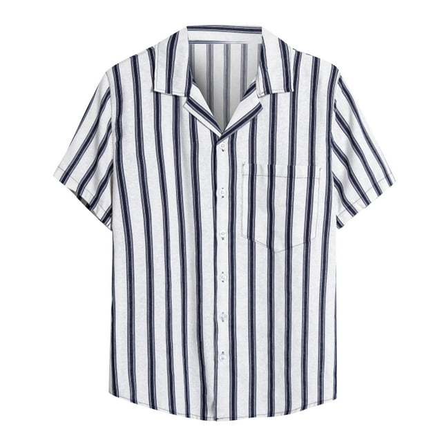Chemise en Denim Homme Décontractée Boutons Plage Imprimé Rayé Non Positionné Col Rabattu Chemise à Manches Courtes Blouse