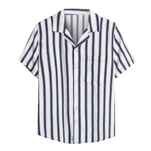 jovati Denim Shirt Men Men Casual Buttons Beach Non-positioning Striped Print Turndown Short Sleeve Shirt Blouse