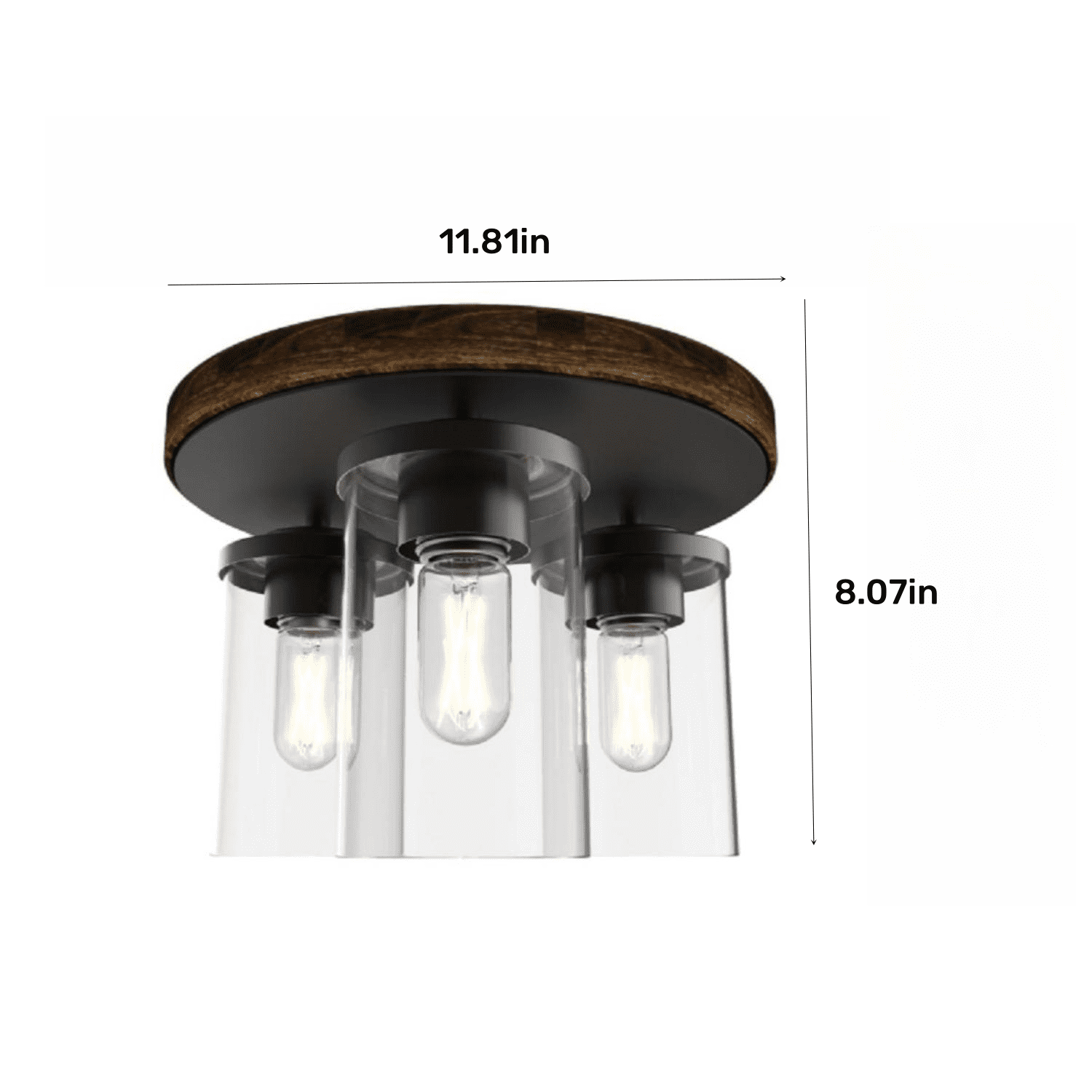 Better Homes & Gardens 12" Farmhouse 3-Light Walnut Flush Mount Ceiling Light, Clear Glass Shades