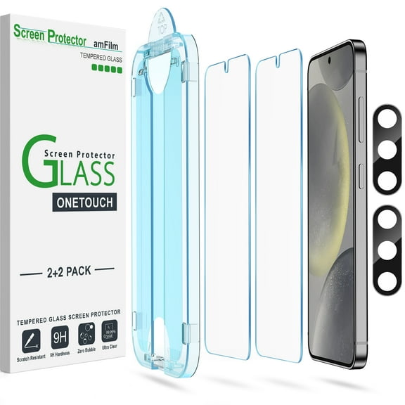 amFilm S24 6.2 inch Tempered Glass Screen Film Protector for Samsung Galaxy S24, 2 2 Pack