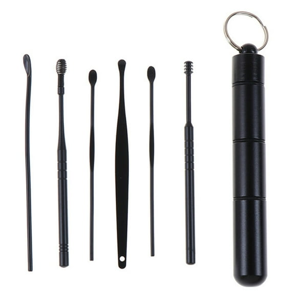 spellwife Cure-Oreilles en Acier Inoxydable Outil de Retrait de Cire d'Oreille Portable Kit de Retrait de Cure-Oreilles Fournitures de Soins à Domicile, Noir