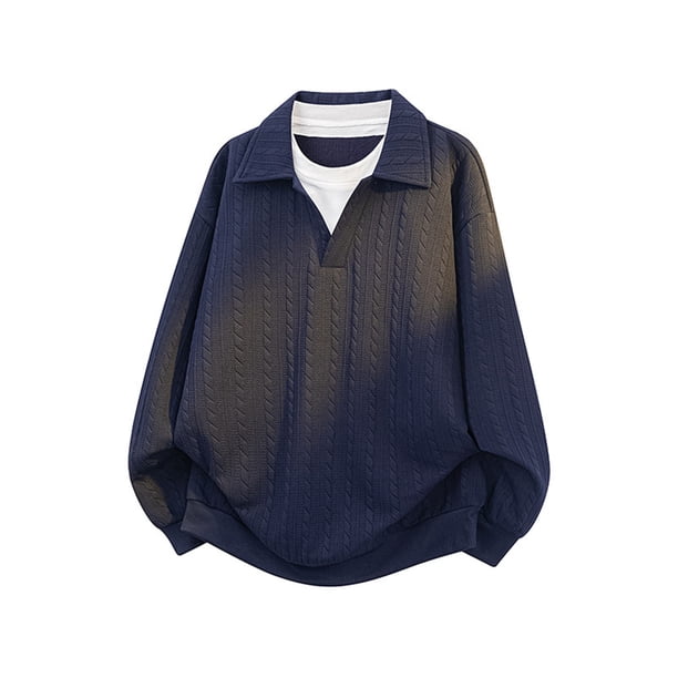 Blusa y camisa de manga larga con cuello vuelto para hombre, informal, de color liso, con cremallera, cuello redondo, estilo deportivo, blusa de poliéster de manga larga para hombre