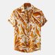 thumbnail image 2 of Camisas De Lino Para Hombre Camiseta de manga corta con solapa y hebilla con estampado de y ocio para hombre (Orange, 3XL), 2 of 7